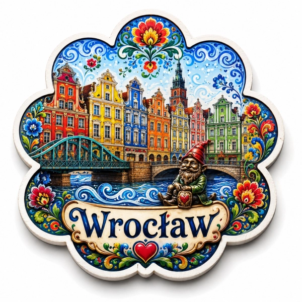 Magnes z widokiem na barokowe kamienice nad rzeką we Wrocławiu