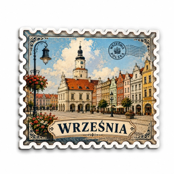 Magnes turystyczny Września z motywem ratusza i kamienic