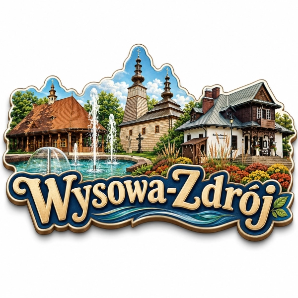 Magnes pamiątkowy Wysowa-Zdrój z motywem zabytkowych budynków