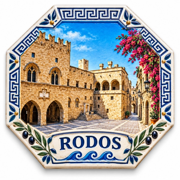 Magnes pamiątkowy z widokiem na plac w mieście Rodos