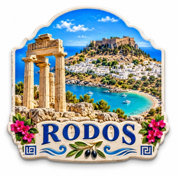 Magnes pamiątkowy z widokiem na wyspę Rodos