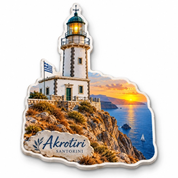 Magnes pamiątkowy z motywem wyspy Santorini