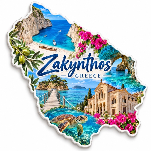 Magnes pamiątkowy Zakynthos – Grecja z motywem plaży, morza i żółwia morskiego