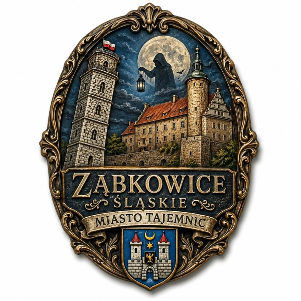Magnes pamiątkowy przedstawiający gotycki zamek w Ząbkowicach Śląskich