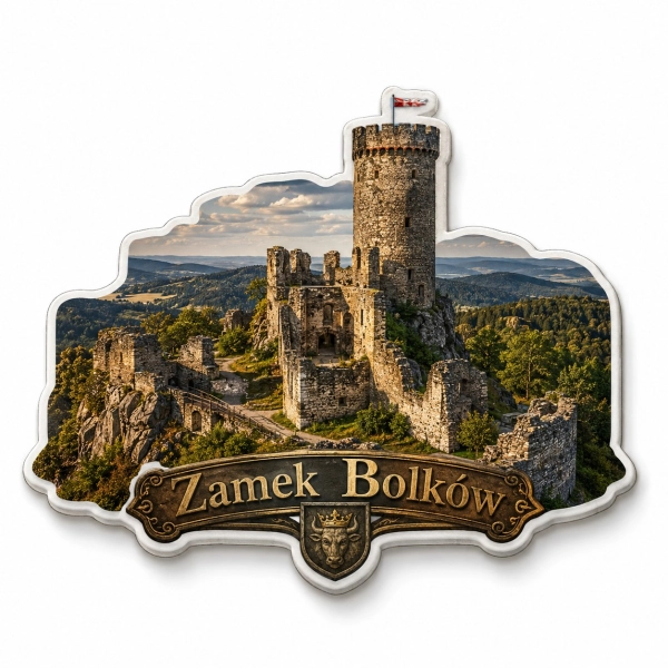 Magnes pamiątkowy z widokiem na ruiny Zamku Bolków