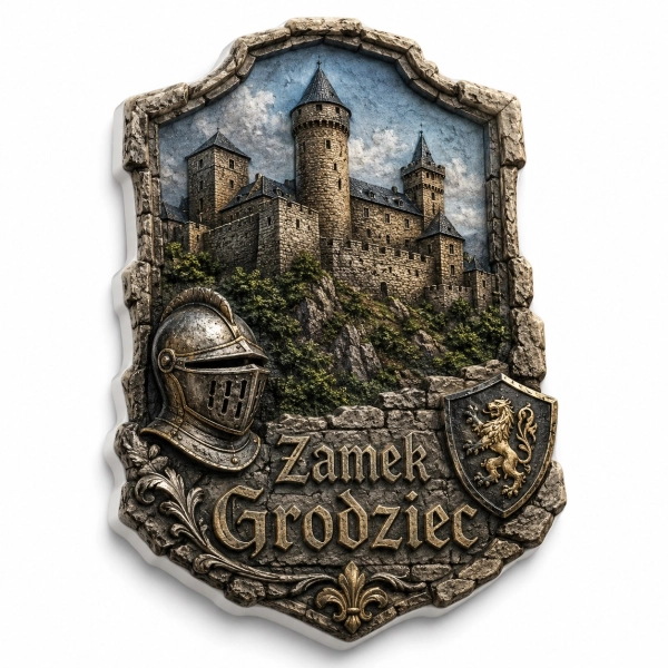 Magnes pamiątkowy z motywem Zamku Grodziec na Dolnym Śląsku