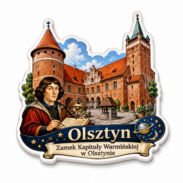 Magnes pamiątkowy z motywem Zamku Kapituły Warmińskiej w Olsztynie