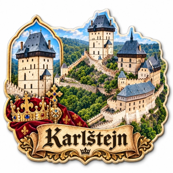 Magnes pamiątkowy z motywem zamku Karlštejn