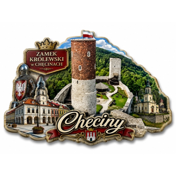 Magnes pamiątkowy z motywem Zamku Królewskiego w Chęcinach