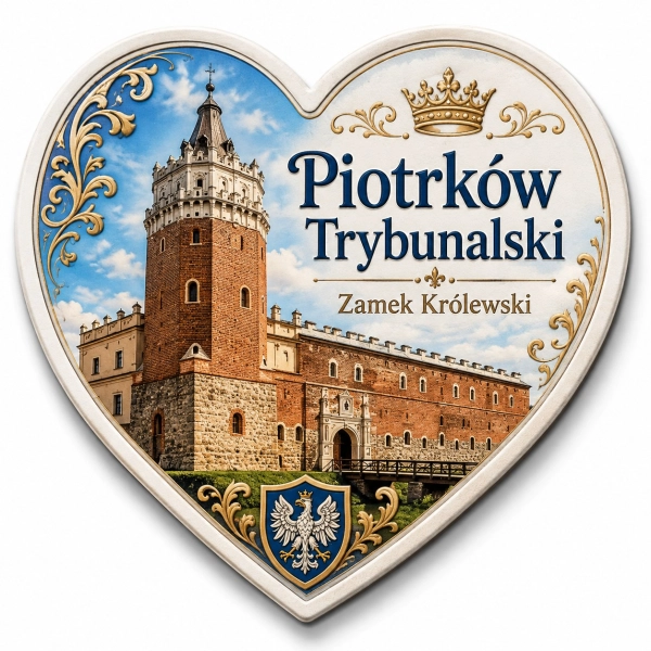 Magnes pamiątkowy z motywem Zamku Królewskiego w Piotrkowie Trybunalskim