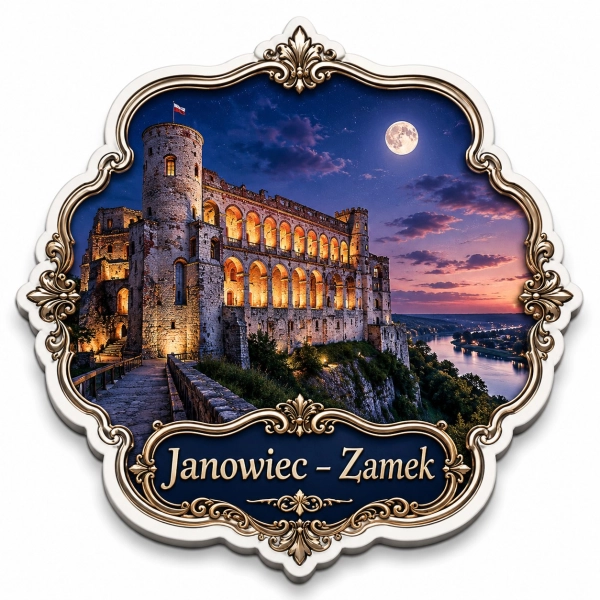 Magnes pamiątkowy z motywem zamku w Janowcu