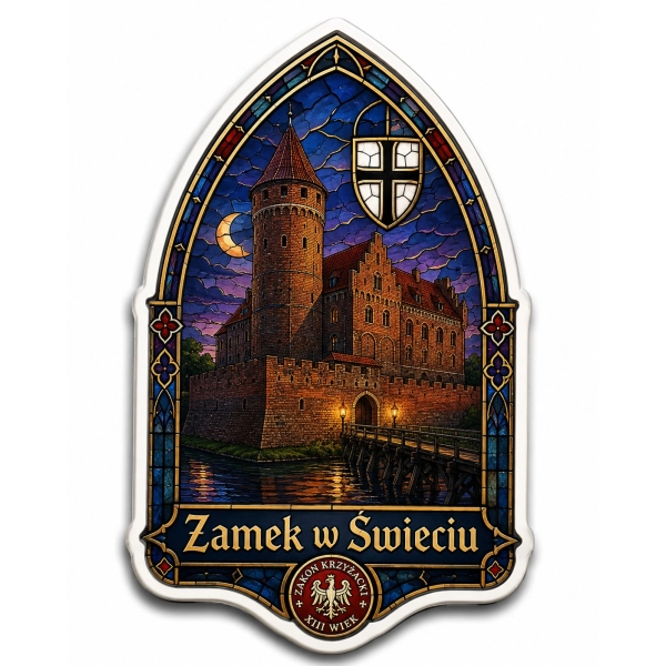 Magnes pamiątkowy Zamek w Świeciu z motywem gotyckiego zamku