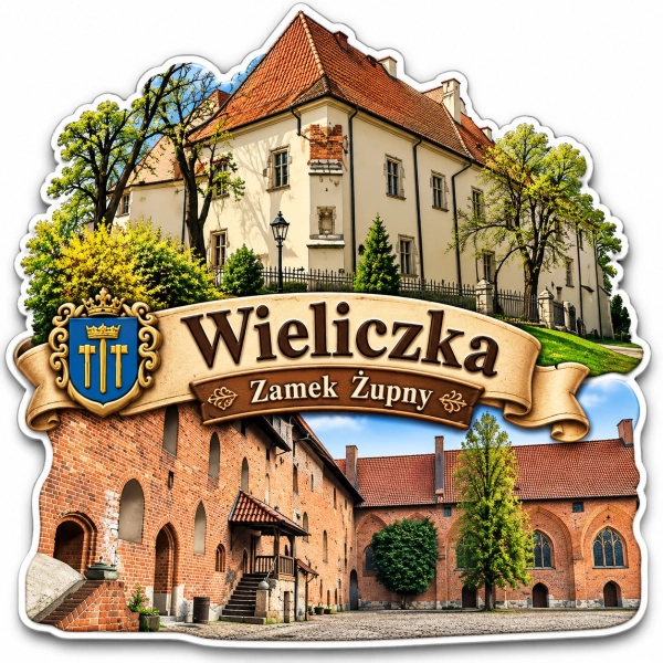 Magnes pamiątkowy z motywem Zamku Żupnego w Wieliczce