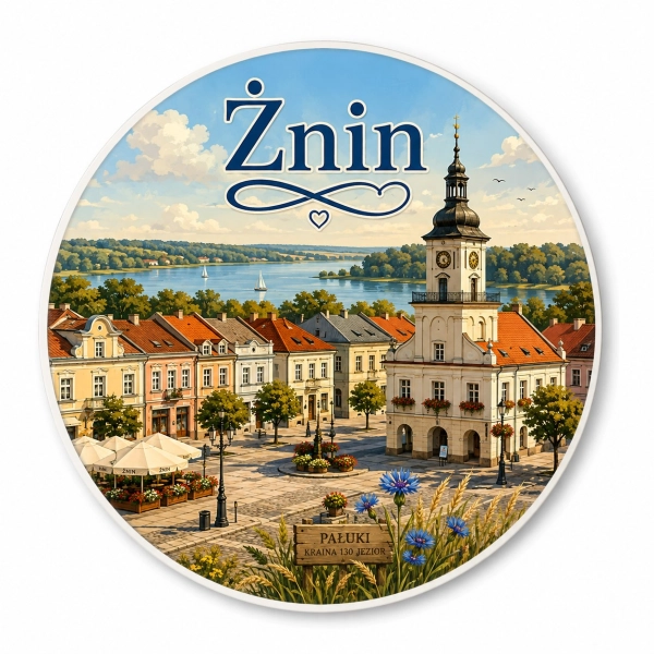 Magnes Żnin z widokiem na stare kamieniczki i ratusz