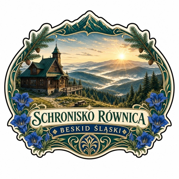 Magnes pamiątkowy przedstawiający schronisko Równica w Beskidzie Śląskim