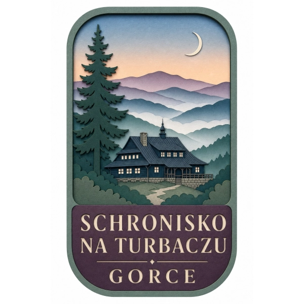 Magnes pamiątkowy przedstawiający schronisko na Turbaczu w Gorcach