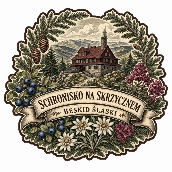 Magnes pamiątkowy przedstawiający schronisko na Skrzycznem