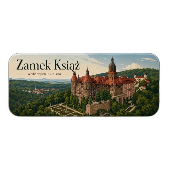 Magnes pamiątkowy Zamek Książ w ozdobnej grafice